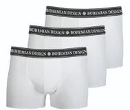 Pack de tres bóxers blancos de algodón con cintura elástica negra con la inscripción "Bohemian Design".