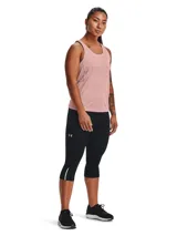 Calza capri de running Under Armour Fly Fast 3.0, color gris con detalles en negro y logo en la pierna.