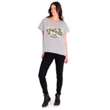 Remera de mujer gris con estampado frontal de Caterpillar. Confeccionada en tejido triblend jersey de algodón, poliéster y viscosa.