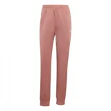Conjunto deportivo Adidas Essentials Feel Cozy para mujer, color rosa con detalles en blanco. Incluye campera con cierre y pantalón largo.