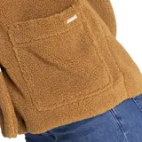 Chaqueta polar de mujer color negro, con cuello alto y cierre frontal con broches ocultos. Tiene bolsillos laterales y un bolsillo interior en el pecho. Presenta logo de Caterpillar en el bolsillo.