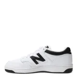 Championes New Balance 480 de cuero blanco con detalles en negro, incluyendo el logo "N" en el lateral y el talón.
