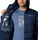Campera puffer azul marino con capucha, tecnología Omni-Heat reflectante en el interior y Omni-Shield resistente al agua y las manchas.