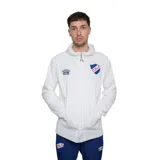 Campera blanca con capucha y cierre frontal, con logo de Umbro bordado en el pecho izquierdo y escudo del Club Nacional de Football estampado en el pecho derecho.