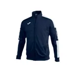Campera de hombre de diseño deportivo en color azul marino con detalles en blanco y cierre frontal.