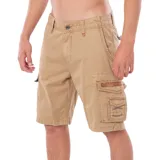 Bermuda color beige con bolsillos cargo laterales con solapa, corte a la rodilla.