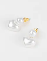 Aros pasantes earjacket con perla redonda y en forma de corazón, con cierre de tope a presión.
