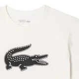 Remera blanca de manga corta con logo de cocodrilo negro estampado en el pecho.