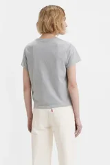 Remera gris de algodón con cuello redondo y estampado frontal con el logo de Levi's y el número 501 en colores azul, naranja y rosa.