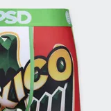 Calzoncillos bóxer de la marca PSD con diseño alusivo a la bandera de México, con el águila y la palabra "México" en el frente.