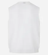 Musculosa blanca de poliéster con elastano, corte regular y textura diagonal.