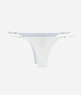 Kit de dos bombachas colaless, una blanca y otra celeste, con hilo doble en la parte trasera y laterales ajustables.