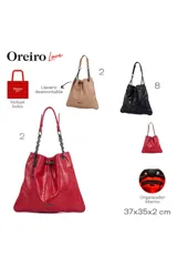 Cartera tipo tote bag de la marca Las Oreiro, color beige, con asas de cadena y cuero sintético. Incluye un llavero desmontable y organizador interno.