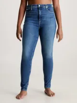 Jeans skinny de tiro alto color azul medio vintage, confeccionados en denim de algodón elástico con fibras recicladas.