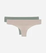 Kit de dos bombachas tipo bikini hilo, sin costuras, texturizadas, color verde y beige.