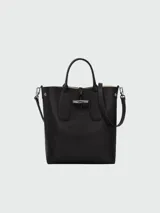 Bolso Longchamp modelo Le Roseau, color negro, tipo tote bag con doble asa corta y correa larga extraíble.