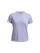 Remera deportiva Under Armour color lila, de corte clásico, manga corta y cuello redondo.