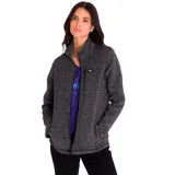 Campera polar de mujer marca CAT, color gris jaspeado, con cierre frontal, cuello alto y bolsillos laterales con cierre.