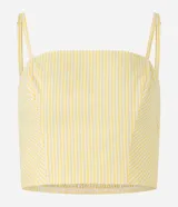 Blusa cropped de tricolina rayada con breteles finos y lastex en la espalda.