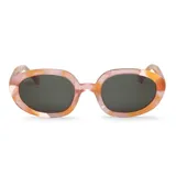 Lentes de sol Mr Boho modelo Solarte, con montura de acetato color rosa, naranja y blanco con diseño marmolado, y lentes grises.