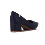 Zapato de tacón cuadrado bajo Vizzano, color negro, con punta fina y detalle de logo dorado en el lateral.