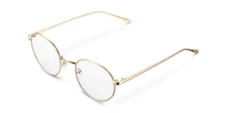 Lentes con filtro de luz azul y protección UV400. Montura redonda dorada de acero inoxidable y lentes transparentes CR39.