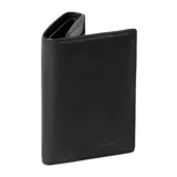Billetera plegable de cuero negro Caterpillar con clip para billetes, tres ranuras para tarjetas y compartimento de malla. Cuenta con protección RFID.