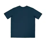 Remera de algodón y poliéster reciclado azul marino, con gráfico impreso en el pecho y etiqueta de logotipo en el dobladillo.