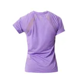 Remera deportiva New Balance de mujer, color lila, de manga corta y tejido de malla transpirable con tecnología NB ICEx de secado rápido.