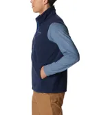 Chaleco de polar Columbia Fast Trek para hombre, color azul marino con cierre y detalles en azul eléctrico. Cuenta con cuello alto, bolsillos laterales con cierre y bolsillo en el pecho con cierre.