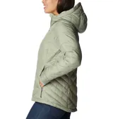 Campera puffer color salmón con capucha, cierre frontal y bolsillos laterales con cierre. Cuenta con tecnología termorreflectante Omni-Heat™ y puños con orificios para los pulgares.