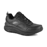 Championes Skechers D'Lux Walker negros, con capellada de cuero y material sintético, cordones, plantilla Air Cooled Memory Foam y media suela Skech-Foam.