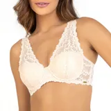 Bralette color piel con encaje floral, breteles finos y copas con aro.