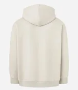 Saco con capucha color beige, con cordón ajustable, bolsillo canguro, mangas largas y barras ajustadas. Confeccionado en algodón con felpa, de corte comfort.