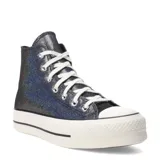 Championes de caña alta Converse Chuck Taylor All Star Lift, color negro con efecto iridiscente y plataforma blanca.