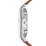 Reloj Skagen con caja de acero inoxidable plateado de 42mm de diámetro, esfera azul con efecto sunray, correa de cuero marrón de 22mm de ancho y cristal mineral. Cuenta con movimiento de cuarzo cronógrafo y resistencia al agua de 3 ATM.