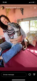 Sweater gris con diseño geométrico en negro y rojo alrededor del cuello, de lana tejido a mano con estilo nórdico.