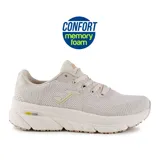 Championes deportivos Joma Atreyu Lady 2425 color beige, diseñados para caminar con comodidad gracias a su horma ancha y corte de nylon ligero con tecnología ONE PIECE. Cuentan con perforaciones VTS, TPU termosellado, lengüeta acolchada, mediasuela de phylon seccionado y suela de caucho DURABILITY.