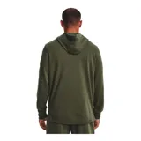 Campera Under Armour Rival Terry, color gris jaspeado, con cierre frontal completo, capucha con cordones ajustables y logo estampado en el pecho.