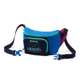 Riñonera azul con bolsillo negro con logo de Columbia y Mickey's Outdoor Club. Tiene correa ajustable y cierre con cremallera. Edición especial de la colaboración entre Columbia y Disney.