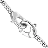 Pulsera de esferas pequeñas plateadas con cierre de mosquetón entrelazado.