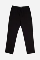 Pantalón negro de lino con cintura elastizada, logo bordado y corte regular.