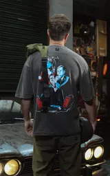 Remera negra con efecto gastado y estampado de los personajes de la película Bastardos Sin Gloria.