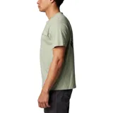 Remera negra de algodón orgánico, con cuello redondo y logo de Columbia estampado en el pecho.