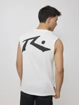 Musculosa blanca de algodón sin mangas, corte holgado y logo estampado en el pecho.