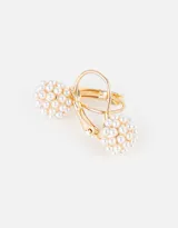 Aros colgantes cortos dorados con bolitas de mini perlas y gancho brisura.
