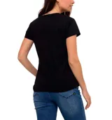 Remera negra de algodón con cuello redondo y logo de CAT estampado en el pecho.