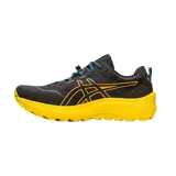 Championes de trail running Asics Gel-Trabuco 11, color negro con detalles en amarillo, azul y plateado. Cuentan con tecnología GEL para amortiguación y suela con tracción para terrenos irregulares.