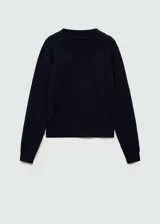 Sweater azul marino de tejido de punto con cuello redondo y mangas largas.