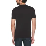 Remera negra de manga corta con logo de pingüino dentro de un círculo blanco.
